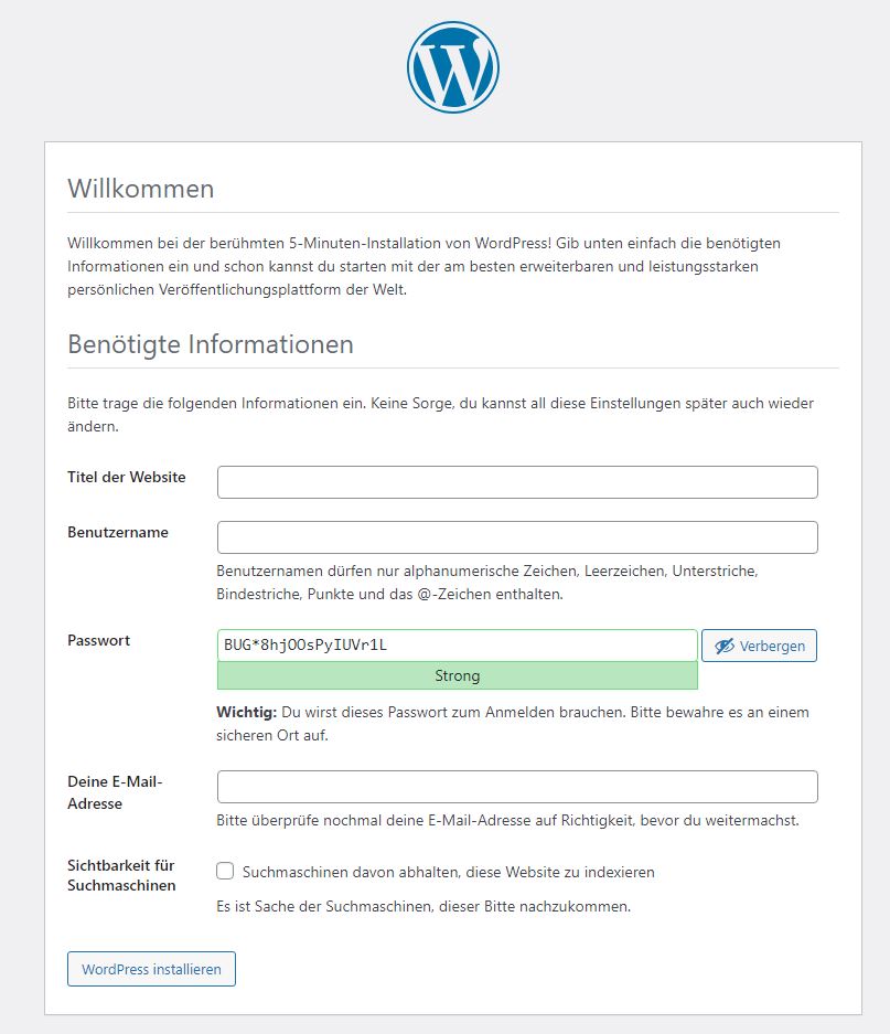 WordPress Installation ohne IT-Kenntnisse - In 5 einfachen Schritten: WordPress Installationsassistent - Benötigte Informationen der Website