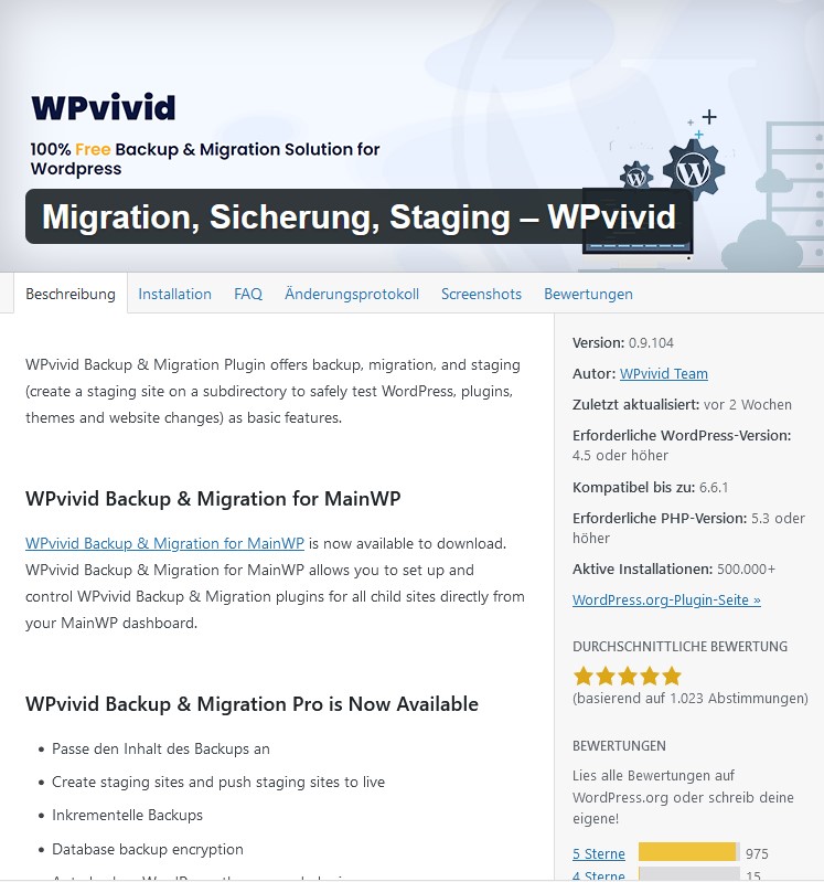 Für jede WordPress Wartung: Mit dem WPvivid Backup Plugin kannst du kostenlose Backups erstellen und einspielen